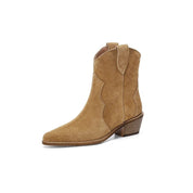 Lúcia | Botins Cowboy de Camurça Mulher Bico Fino Salto Bloco