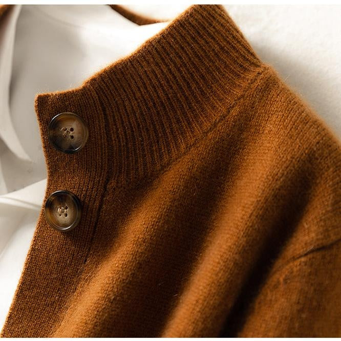 Lúcia | Cardigan de Lã Mulher Gola Meia-Alta com Botões