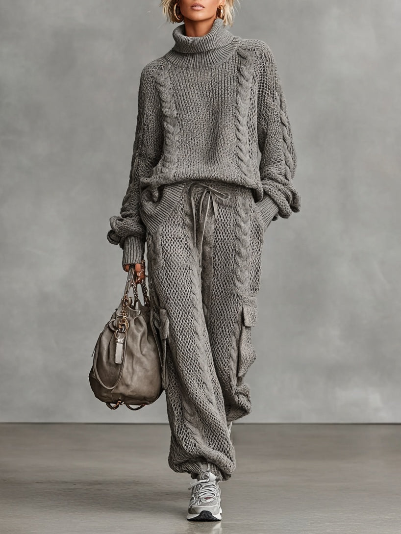 Luísa | Conjunto de Malha Mulher Sweater Gola Alta e Calças Cargo