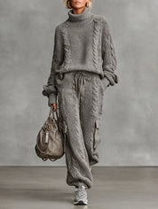 Luísa | Conjunto de Malha Mulher Sweater Gola Alta e Calças Cargo