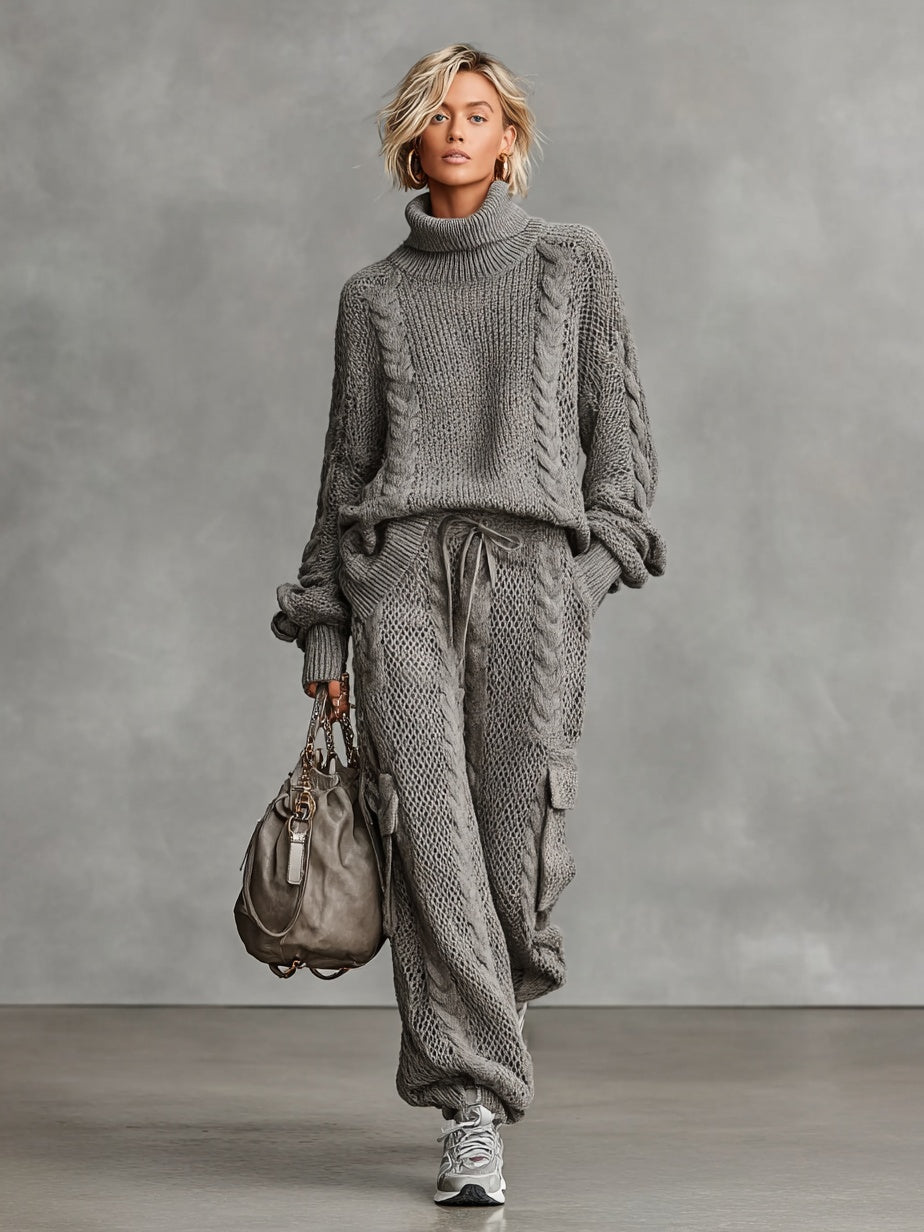 Luísa | Conjunto de Malha Mulher Sweater Gola Alta e Calças Cargo