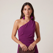Vestido Assimétrico com Rufo Lateral