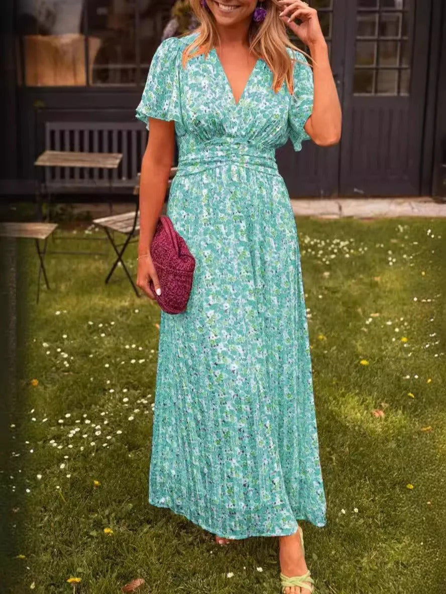Teresa | Tecido Ultra-Leve, Cintura Marcada, Estampa Floral de Verão