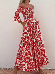 Vestido Maxi com Estampado Floral, Decote Ombros Descobertos e Bolsos