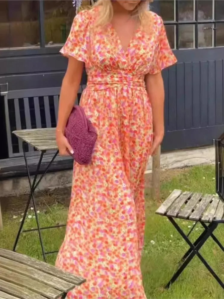 Teresa | Tecido Ultra-Leve, Cintura Marcada, Estampa Floral de Verão