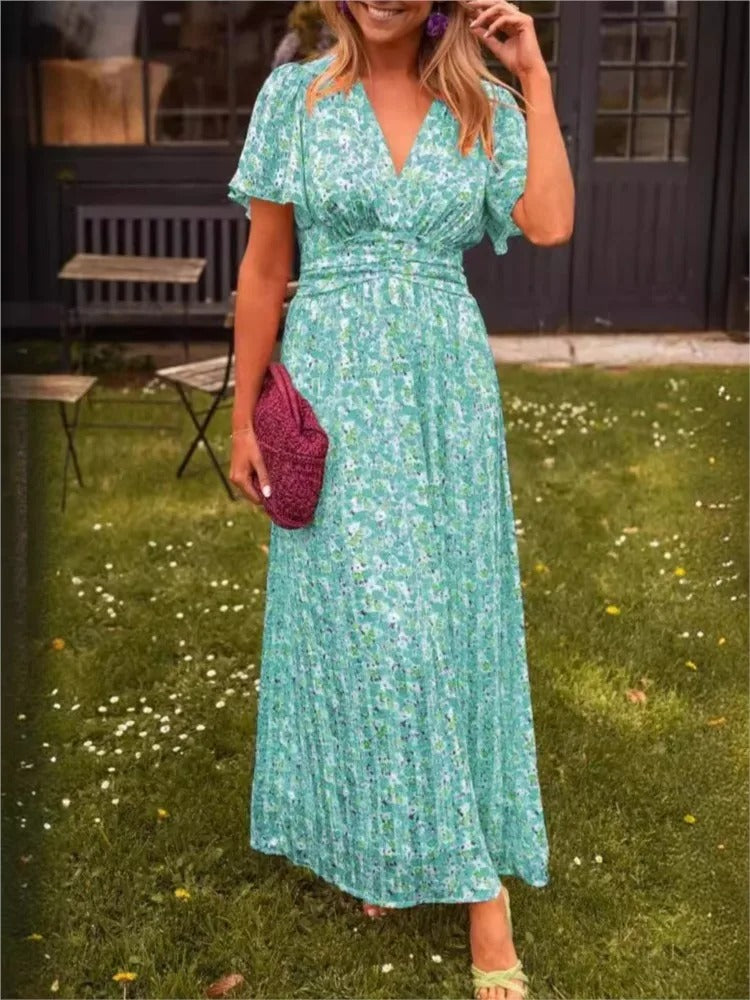 Teresa | Tecido Ultra-Leve, Cintura Marcada, Estampa Floral de Verão