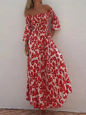 Vestido Maxi com Estampado Floral, Decote Ombros Descobertos e Bolsos