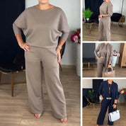 Conjunto de 3 Peças com Gola Halter, Casaco de Manga Comprida Comprimento Médio e Calças de Perna Larga Cintura Alta
