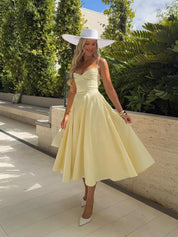 Amélie™ – Vestido Midi de Verão com Decote Coração, Drapeado e Corte Evasê