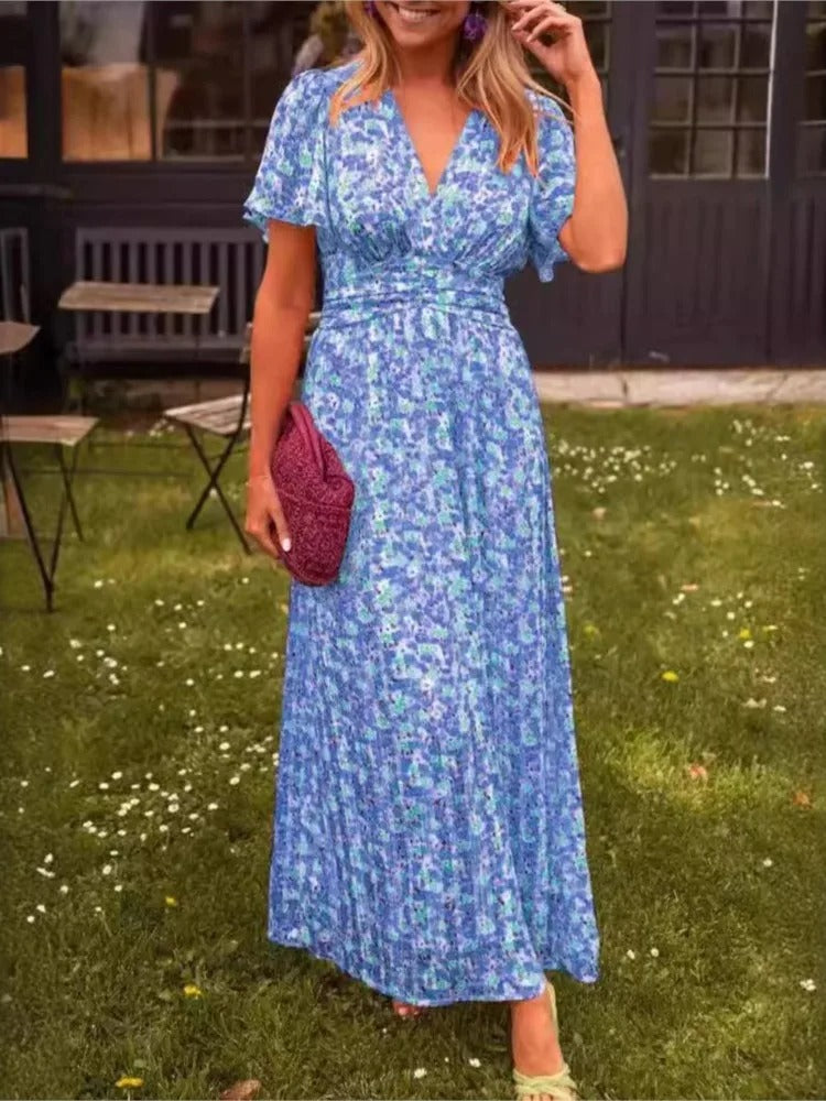 Teresa | Tecido Ultra-Leve, Cintura Marcada, Estampa Floral de Verão