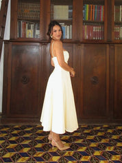Amélie™ – Vestido Midi de Verão com Decote Coração, Drapeado e Corte Evasê