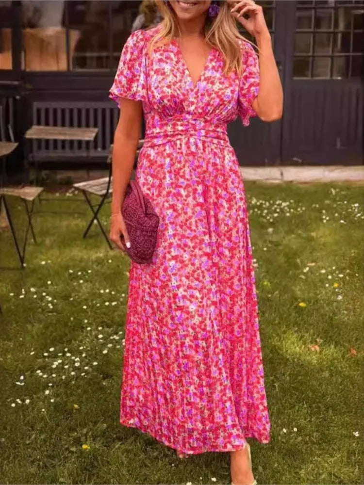 Teresa | Tecido Ultra-Leve, Cintura Marcada, Estampa Floral de Verão
