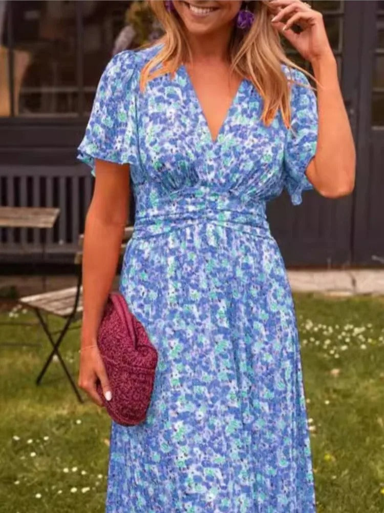 Teresa | Tecido Ultra-Leve, Cintura Marcada, Estampa Floral de Verão