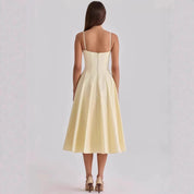 Amélie™ – Vestido Midi de Verão com Decote Coração, Drapeado e Corte Evasê