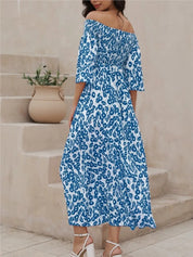 Vestido Maxi com Estampado Floral, Decote Ombros Descobertos e Bolsos