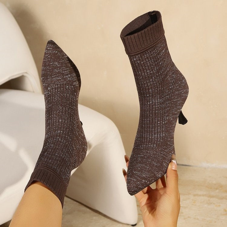 Margarida | Botins de Malha com Salto Mulher Bico Fino