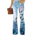 Margarida | Calças de Ganga Flare Estampado Floral Mulher Cintura Alta