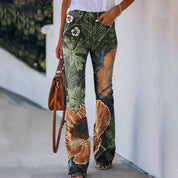 Margarida | Calças de Ganga Flare Estampado Floral Mulher Cintura Alta