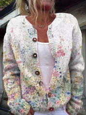 Margarida | Casaco de Malha Estampado Floral Mulher Botões