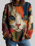 Maria | Camisola de Malha Estampada Gato Mulher Manga Comprida