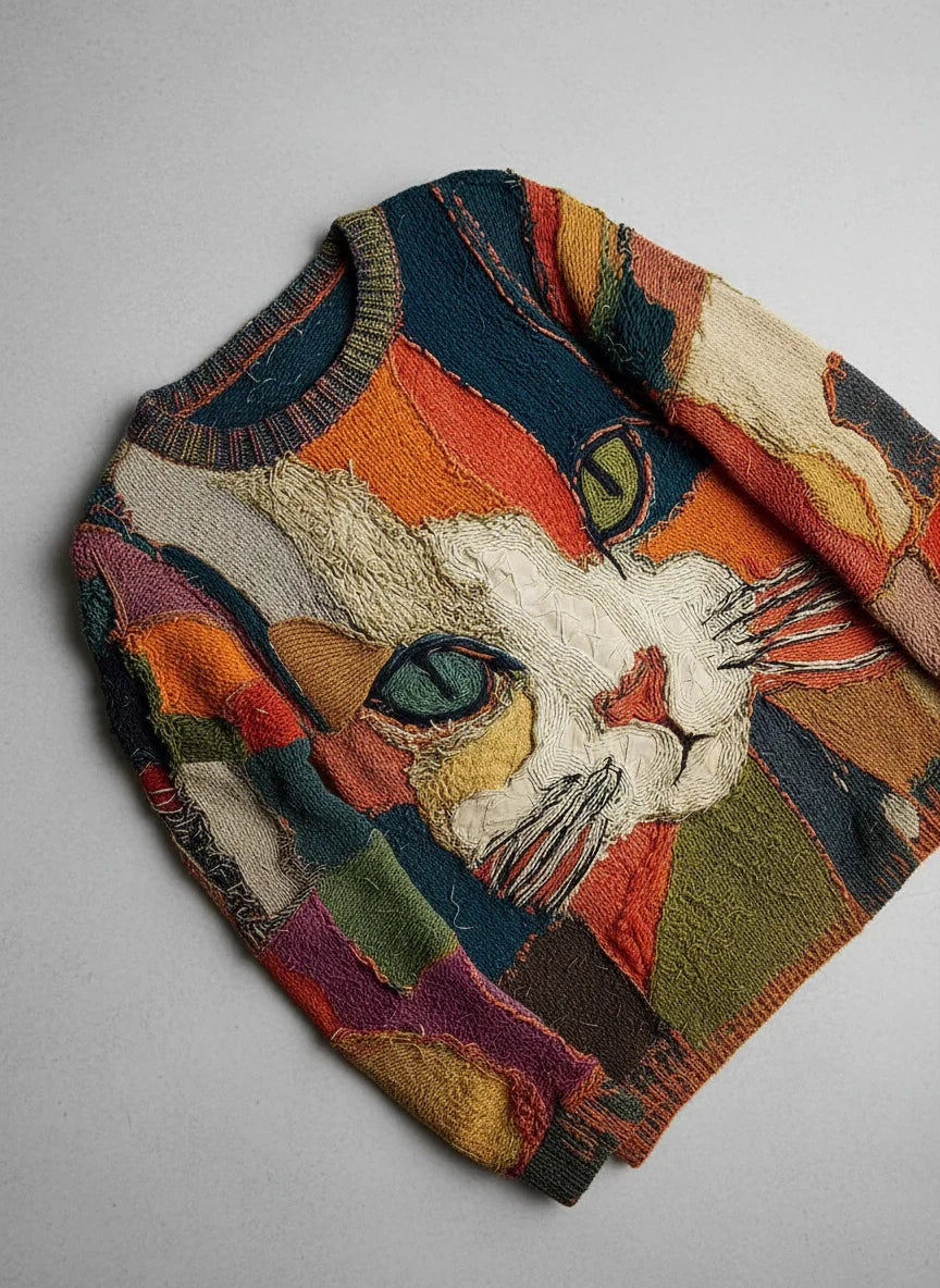 Maria | Camisola de Malha Estampada Gato Mulher Manga Comprida