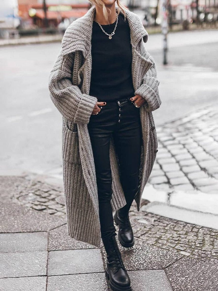Mariana | Cardigan de Tricô Grosso Oversize Mulher Comprido com Bolsos