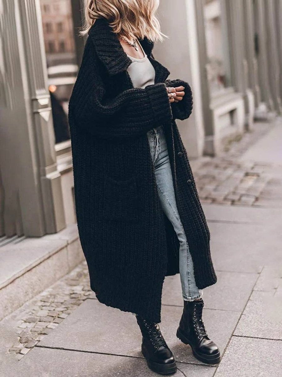 Mariana | Cardigan de Tricô Grosso Oversize Mulher Comprido com Bolsos