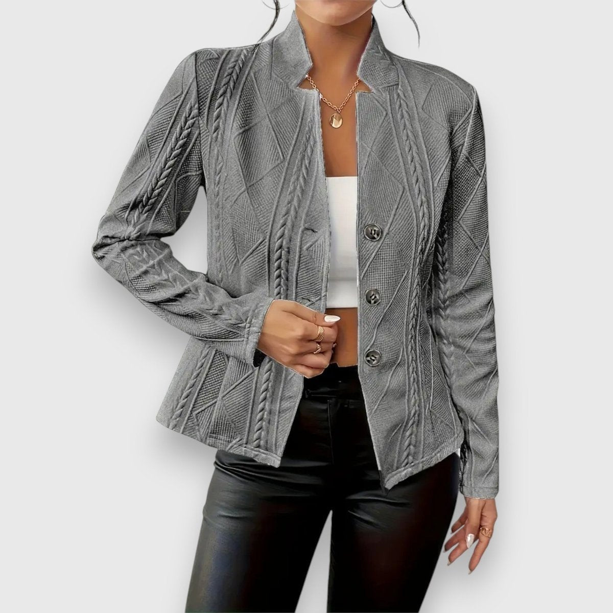Marta | Camisola com Fecho Mulher Efeito Tricô Gola Alta Manga Longa