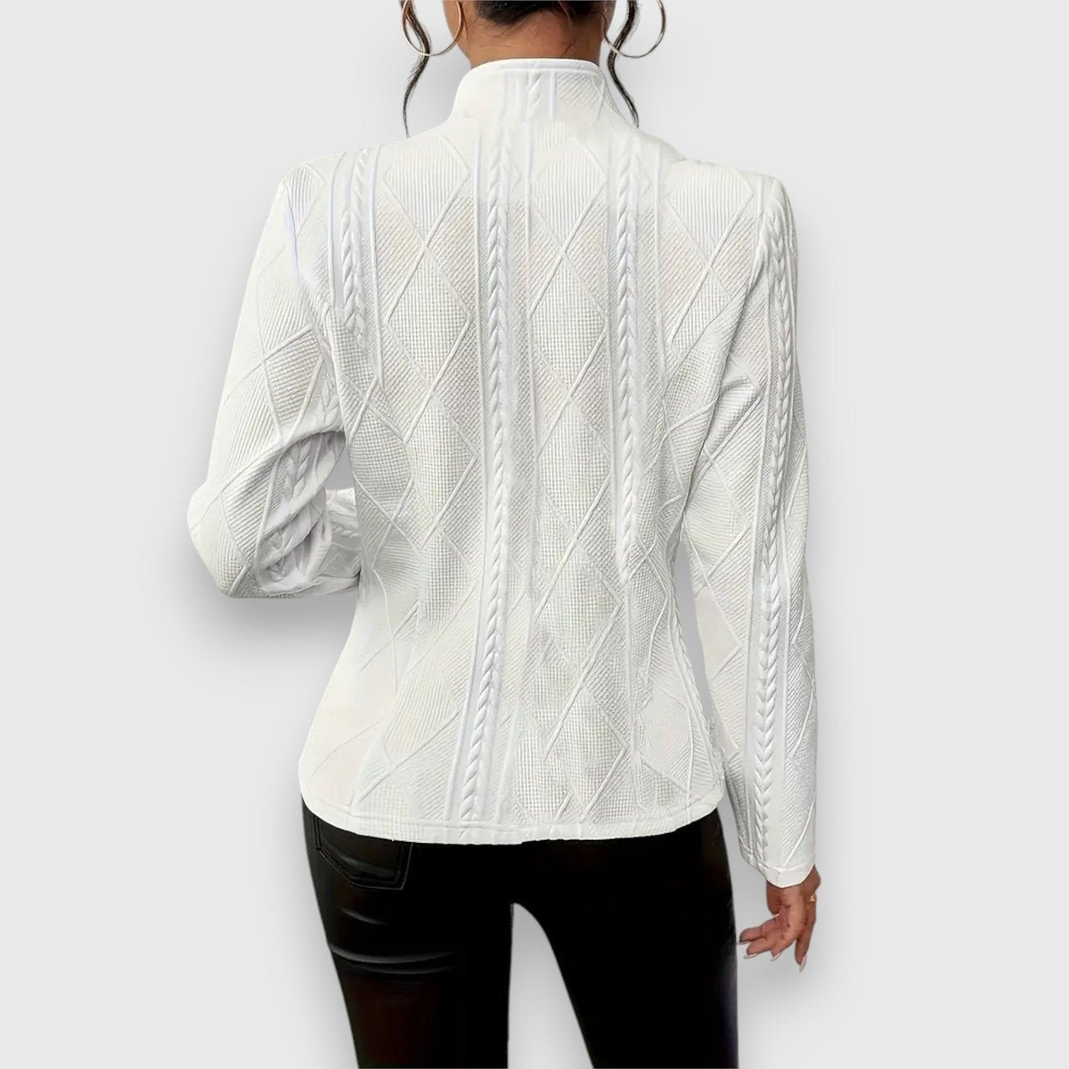 Marta | Camisola com Fecho Mulher Efeito Tricô Gola Alta Manga Longa