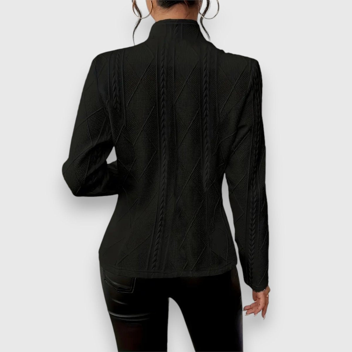 Marta | Camisola com Fecho Mulher Efeito Tricô Gola Alta Manga Longa
