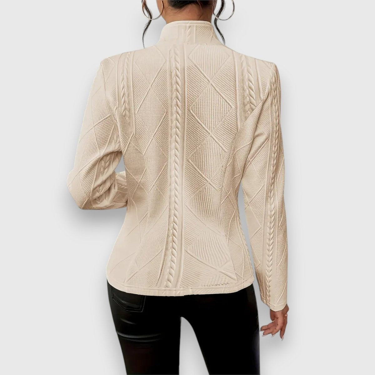 Marta | Camisola com Fecho Mulher Efeito Tricô Gola Alta Manga Longa