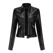 Marta | Casaco de Couro Sintético Mulher Biker Gola Alta com Fecho