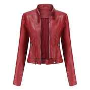 Marta | Casaco de Couro Sintético Mulher Biker Gola Alta com Fecho