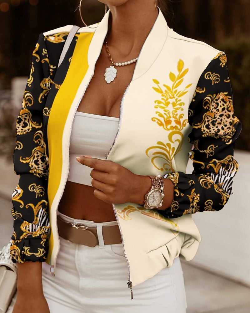 Mônica | Bomber Estampado Floral Mulher Fecho Frontal