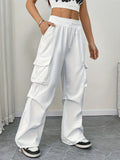 Núria | Calças Cargo Mulher Perna Larga Cintura Elástica
