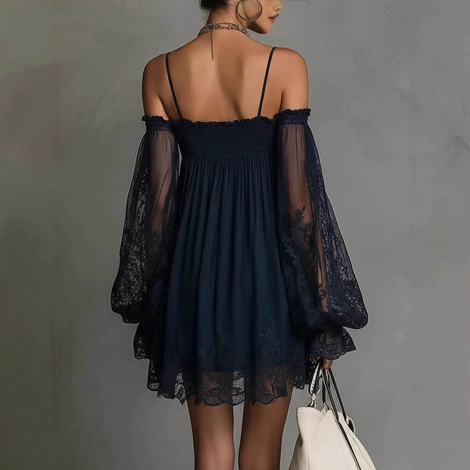 DINA - VESTIDO MINI COM OMBROS DESCUBERTOS EM RENDAS PARA MULHER