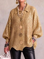Isadora | Cardigan Oversize com Colarinho e Grandes Botões Metálicos