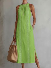 Jimena | Vestido midi de linho com colarinho mao para Mulher