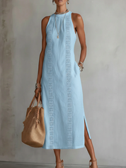 Jimena | Vestido midi de linho com colarinho mao para Mulher