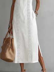 Leonor | Vestido Midi em Linho com Gola Mao