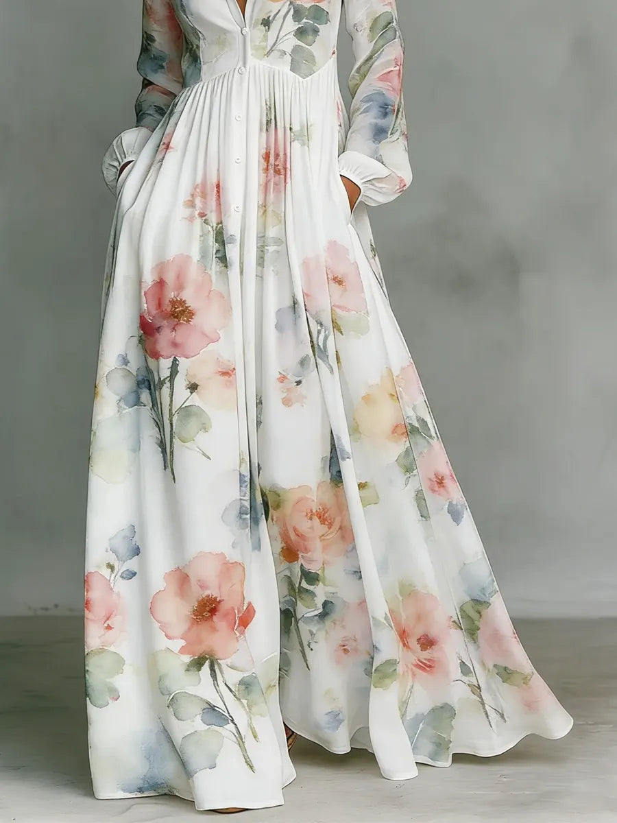 Inês | Vestido Longo Estampado em Linha A