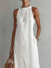 Jimena | Vestido midi de linho com colarinho mao para Mulher