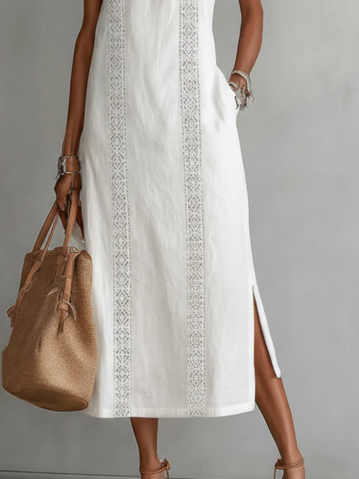 Jimena | Vestido midi de linho com colarinho mao para Mulher