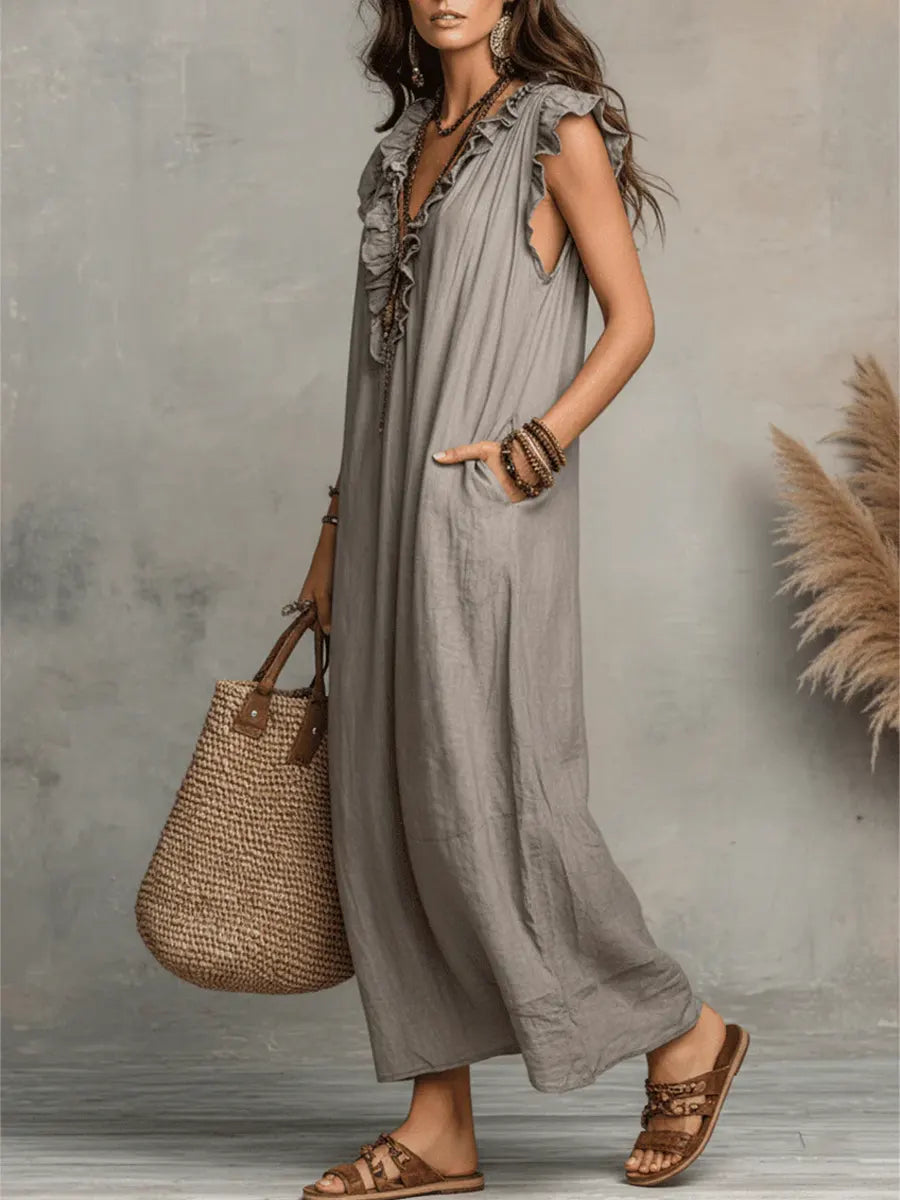 Camélia | Vestido Longo Bohémio em Linho e Algodão para Mulher