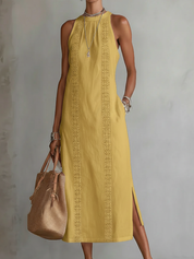 Jimena | Vestido midi de linho com colarinho mao para Mulher