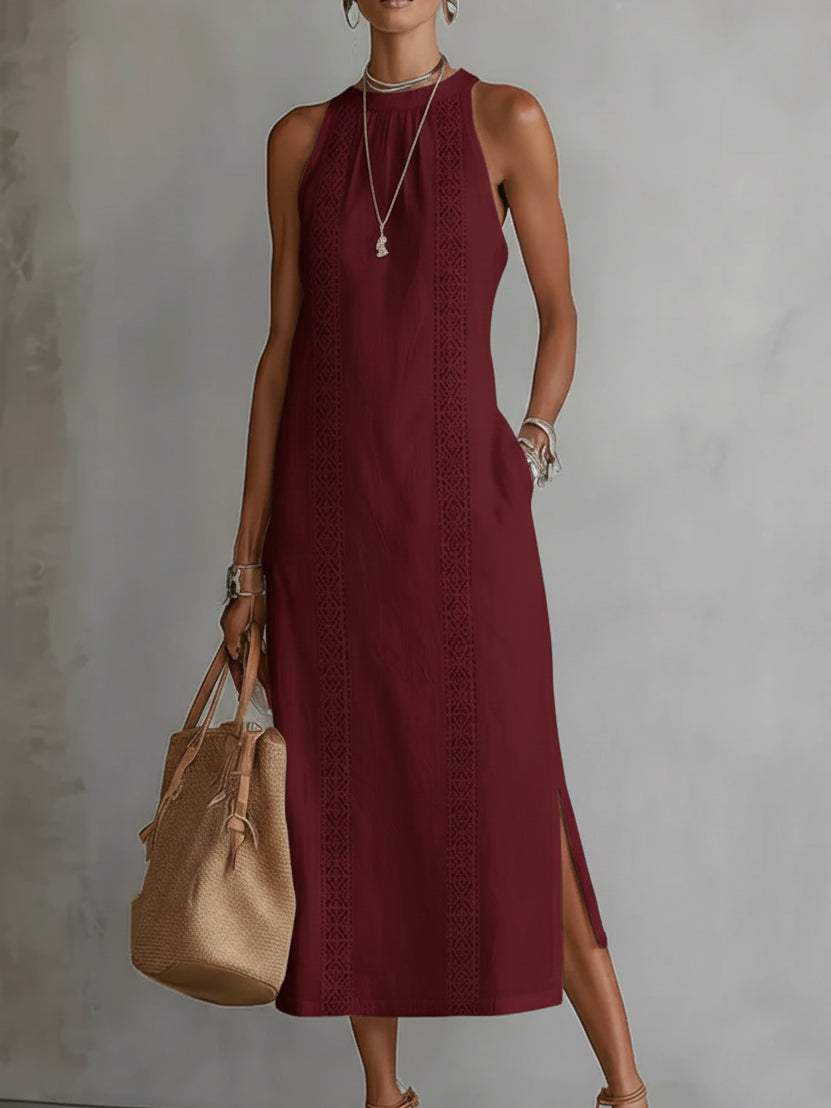 Leonor | Vestido Midi em Linho com Gola Mao