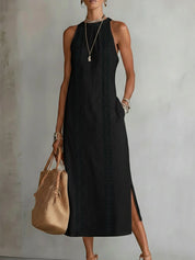 Jimena | Vestido midi de linho com colarinho mao para Mulher