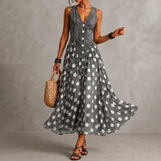 Rusca - Elegante vestido longo sem mangas de denim falso com bolinhas para Mulher