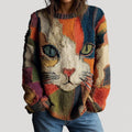 Patrícia | Camisola de Malha com Estampado de Gato Mulher Manga Comprida