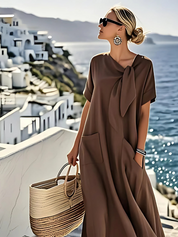 Benedita | Vestido Maxi Relaxado com Bolsos e Laço